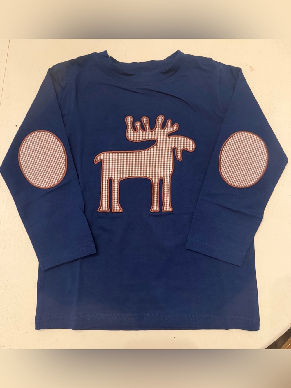 The Smocking Bug Navy Blue Moose Appliqué